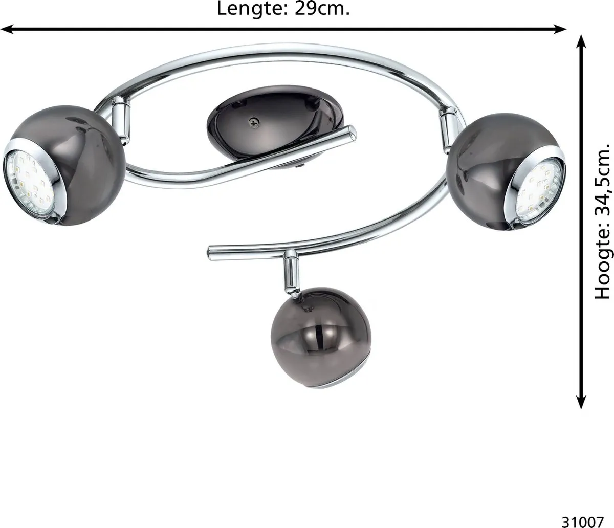 Eglo Bimeda Spot 3 Lichts Ø290mm - Nikkel/Nero, Chroom - afbeelding 6 van 6