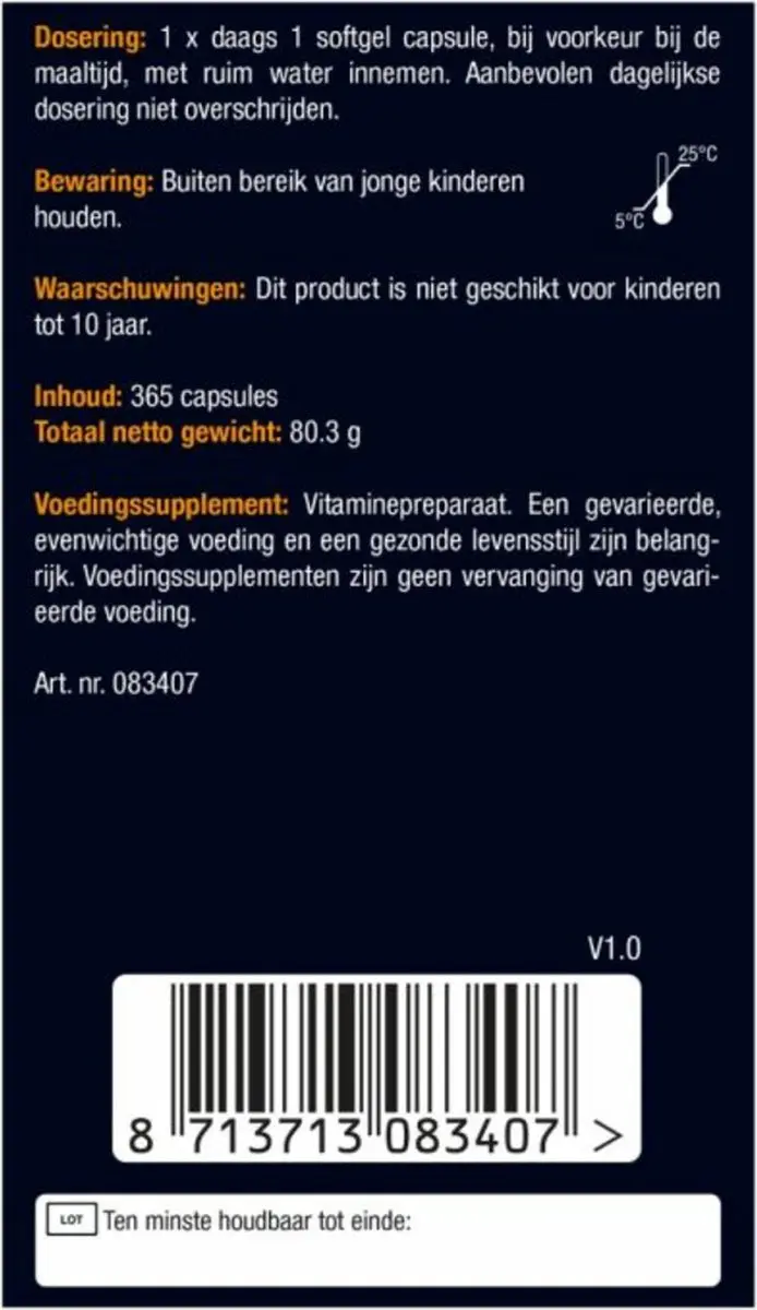 Lucovitaal Vitamine D3 Forte 365 Capsules - 75mcg (3000IE)