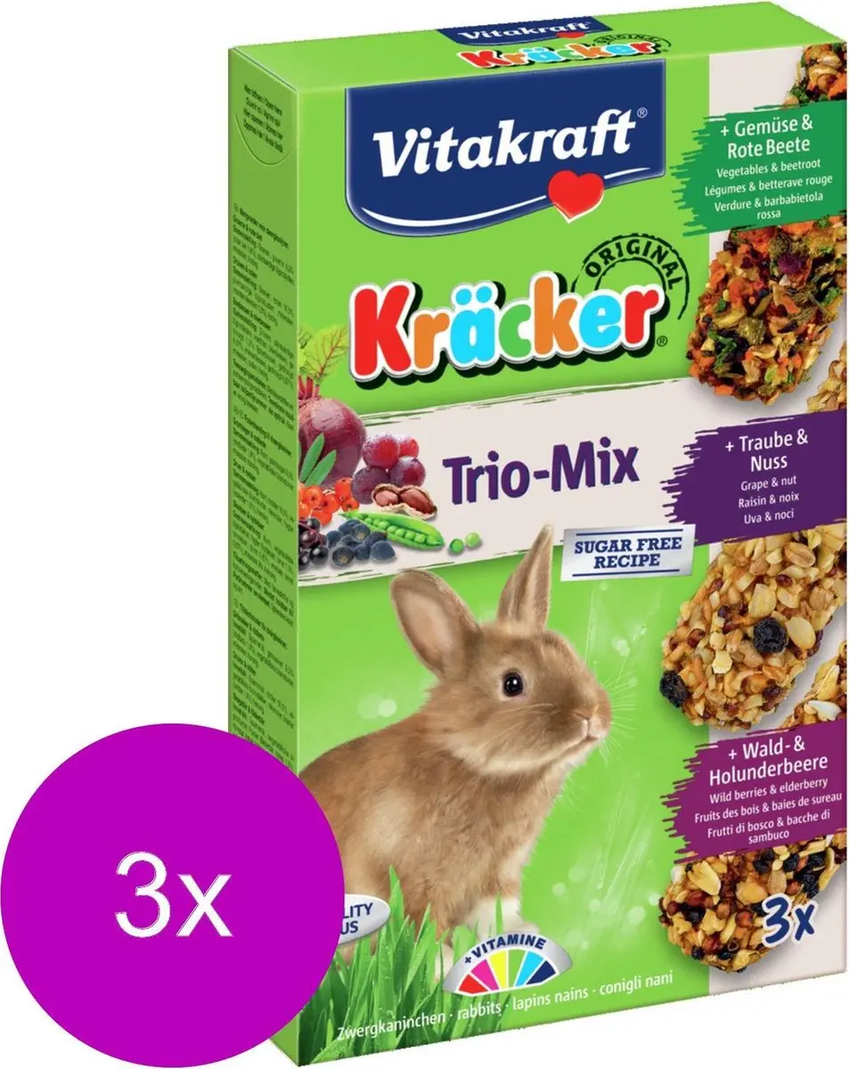 Vitakraft Konijn Kracker 3in1 - 3x Noten Bosbessen Groente