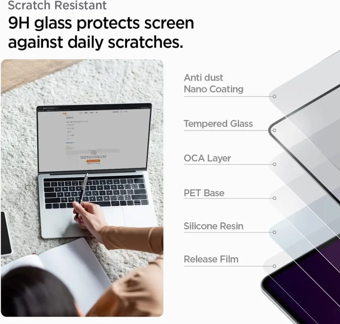 Spigen AGL04234 MacBook Pro 14 2021 Screenprotector - 9H Glas - Transparant - afbeelding 5 van 6