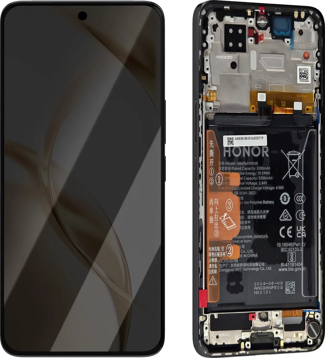 Honor 200 LCD Touchscreen Chassis 5200mAh - Achterkant/Scherm - Zwart