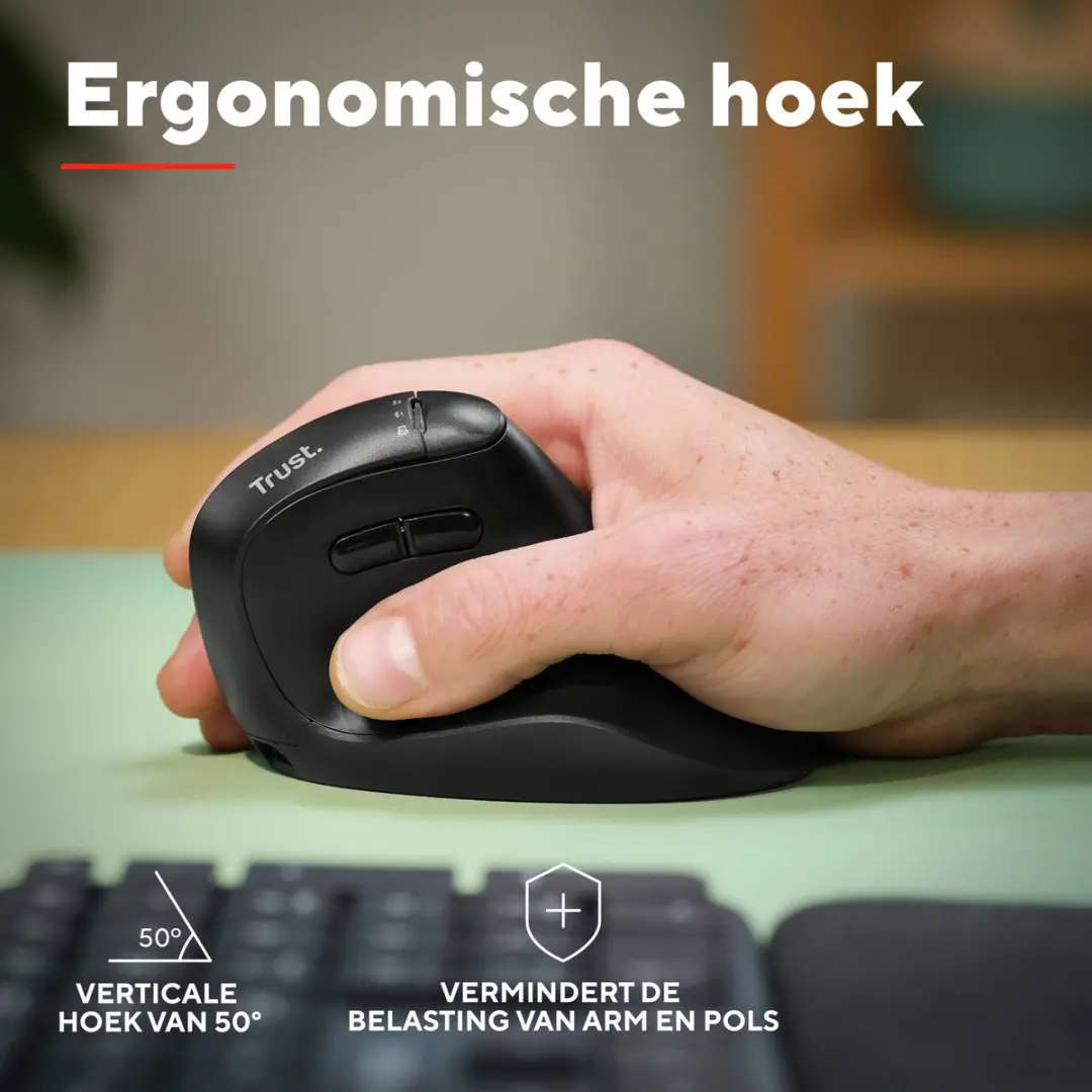 Trust Vyran 26107 Verticale Ergonomische Muis - Bluetooth & RF - 4800 DPI - Zwart
