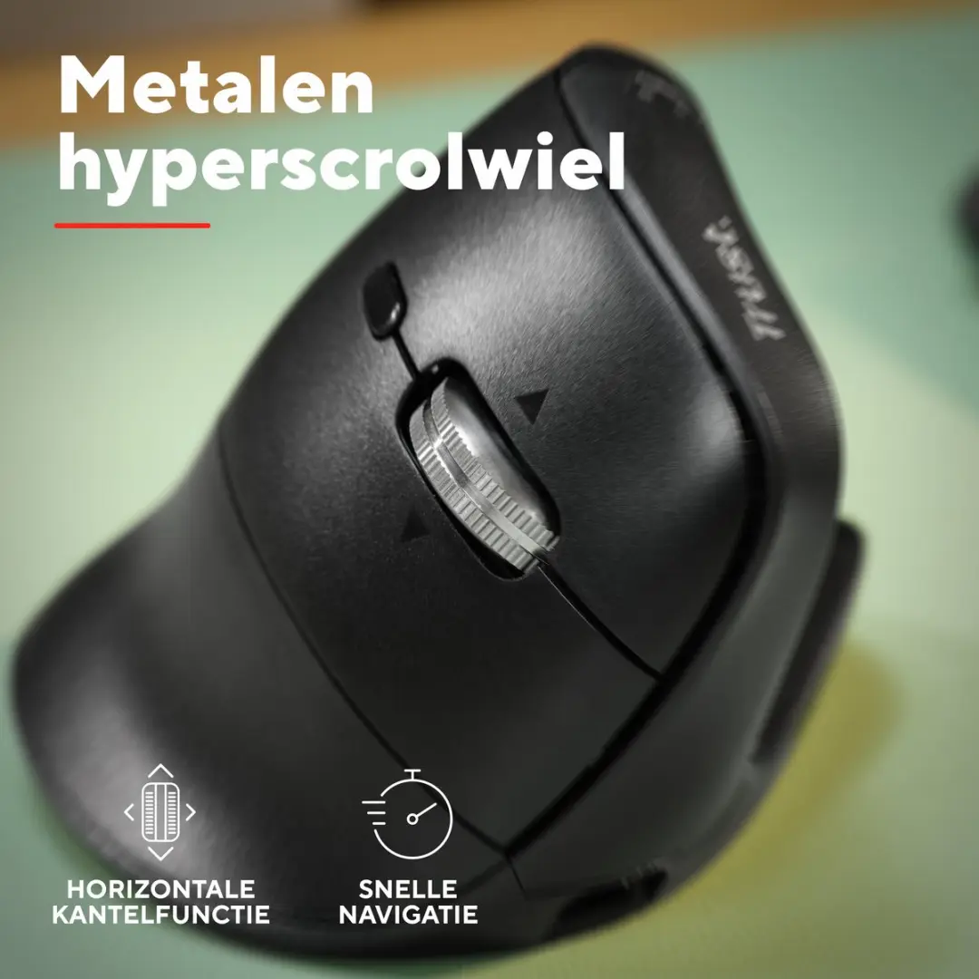 Trust Vyran 26107 Verticale Ergonomische Muis - Bluetooth & RF - 4800 DPI - Zwart - afbeelding 6 van 6