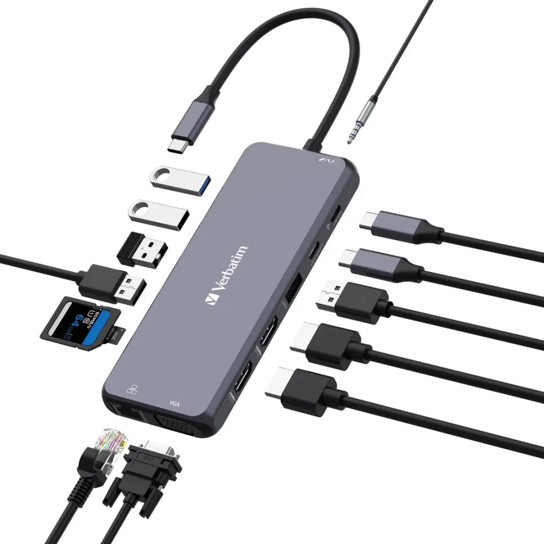 Verbatim USB-C Pro CMH-14 Multiport Hub - 14 Poorten - Grijs
