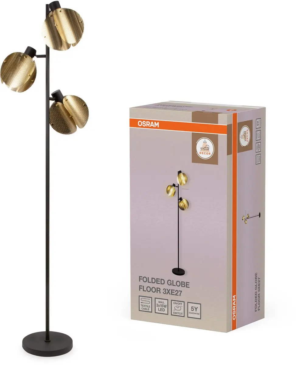 Osram Decor Folded Globe Vloerlamp 3xE27 - Goud