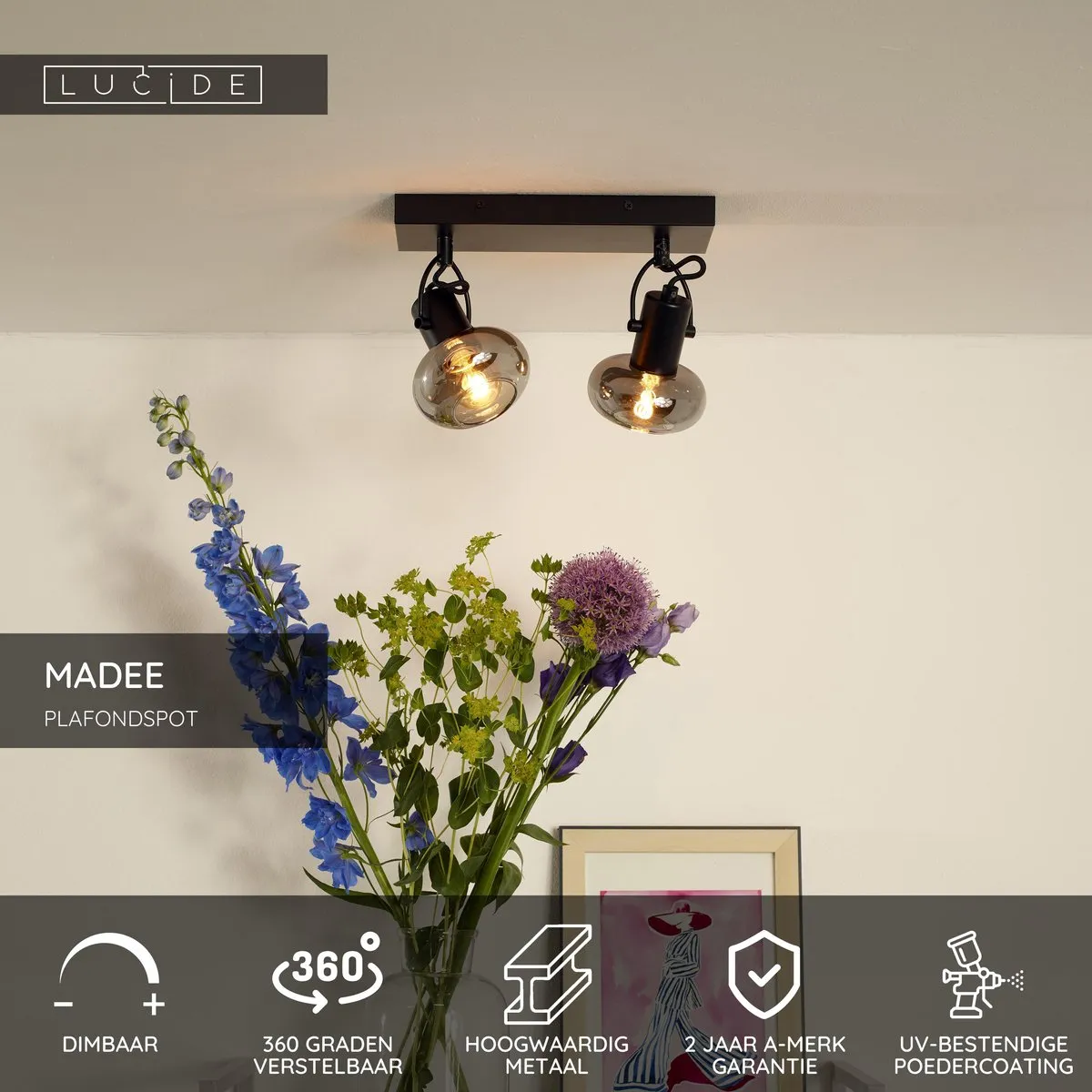 Lucide MADEE Plafondspot 2xE14 - Zwart