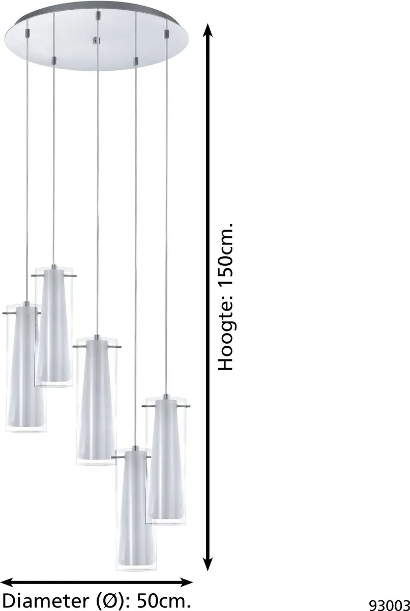 Eglo Pinto Hanglamp 5 Lichts - Chroom/Wit - afbeelding 6 van 6