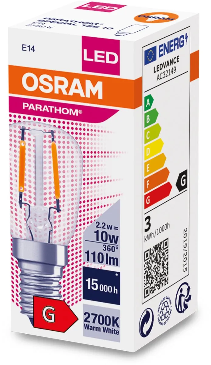 LEDVANCE Speciaal LED E14 T26 Filament 1.3W 110lm - Zeer Warm Wit - afbeelding 3 van 6