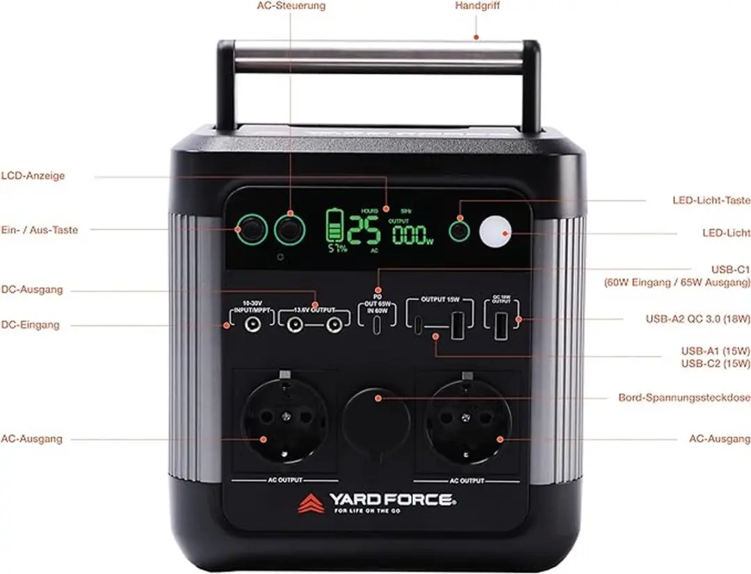 Yard Force LX PS600 Powerstation 518Wh - 1200W AC Uitgangen