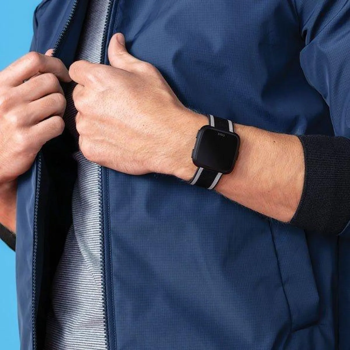 Fitbit Versa Geweven Bandje FB166WBBKGYS - Small - Zwart/Grijs - afbeelding 6 van 6