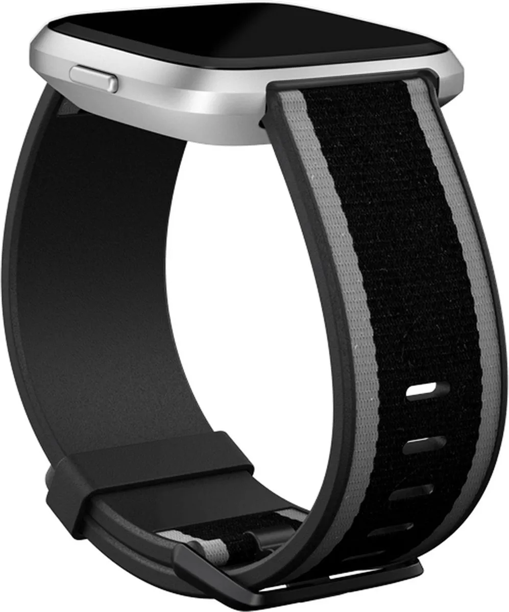 Fitbit Versa Geweven Bandje FB166WBBKGYS - Small - Zwart/Grijs