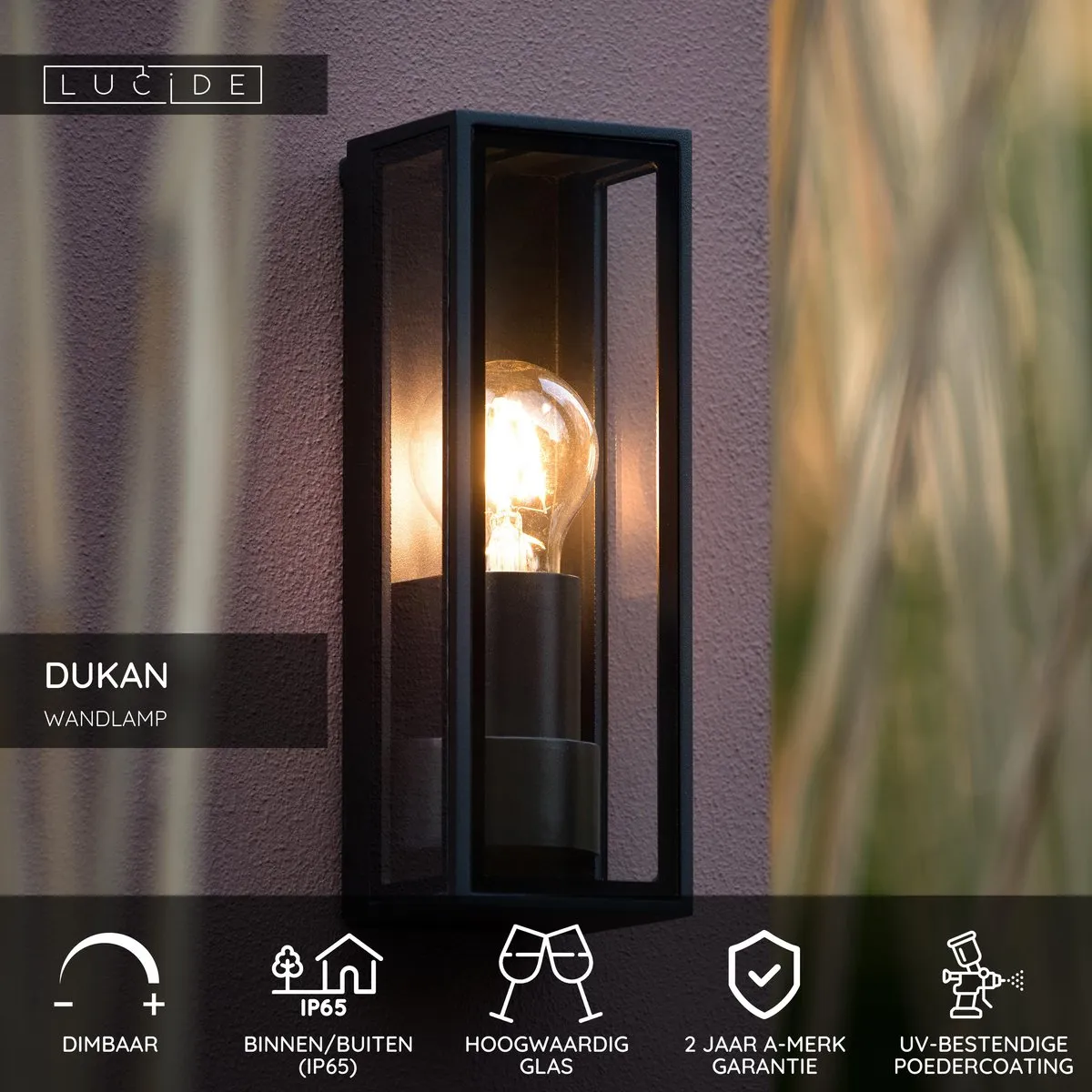 Lucide Dukan Wandlamp E27 IP65 - Zwart