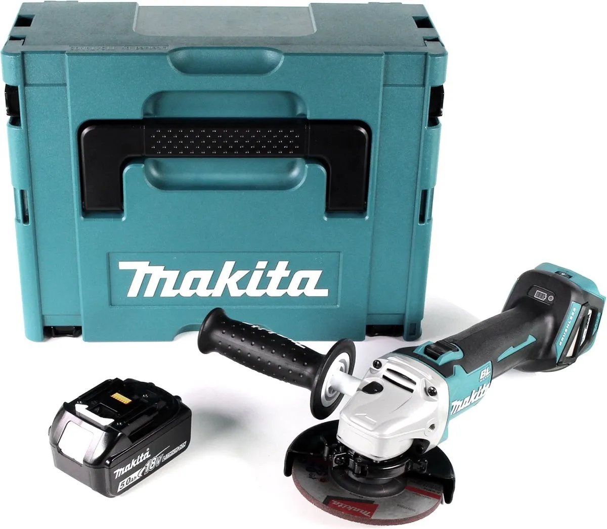 Makita DGA511T1J Haakse Slijper 125mm - 18V 5.0Ah - 1x Accu
