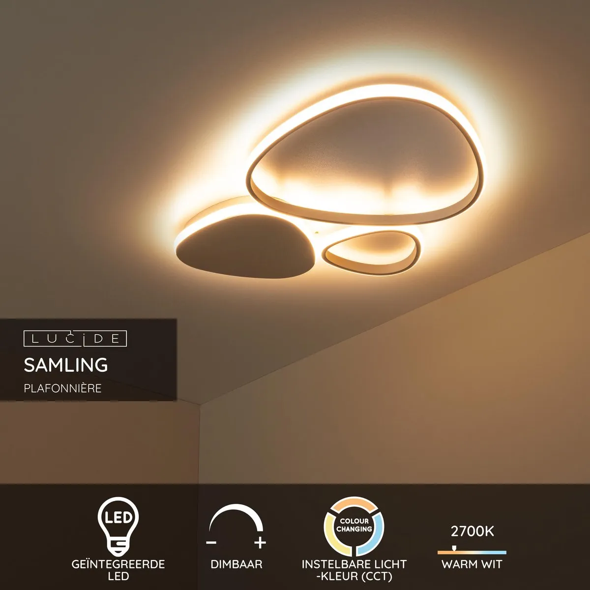 Lucide SAMLING Plafonnière LED 30W 2700K/4000K - Taupe