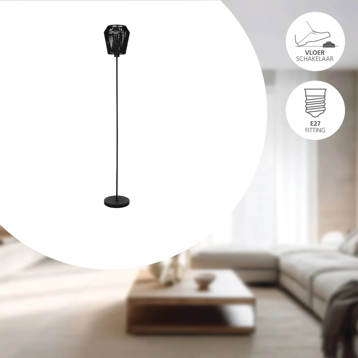 Eglo Persley Vloerlamp E27 - 155,5 cm - Zwart