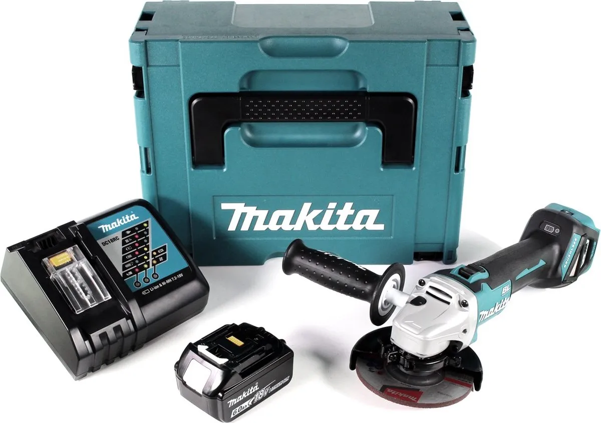 Makita DGA 511 RG1J Haakse Slijper 18V 125mm - 6.0Ah Accu + Lader