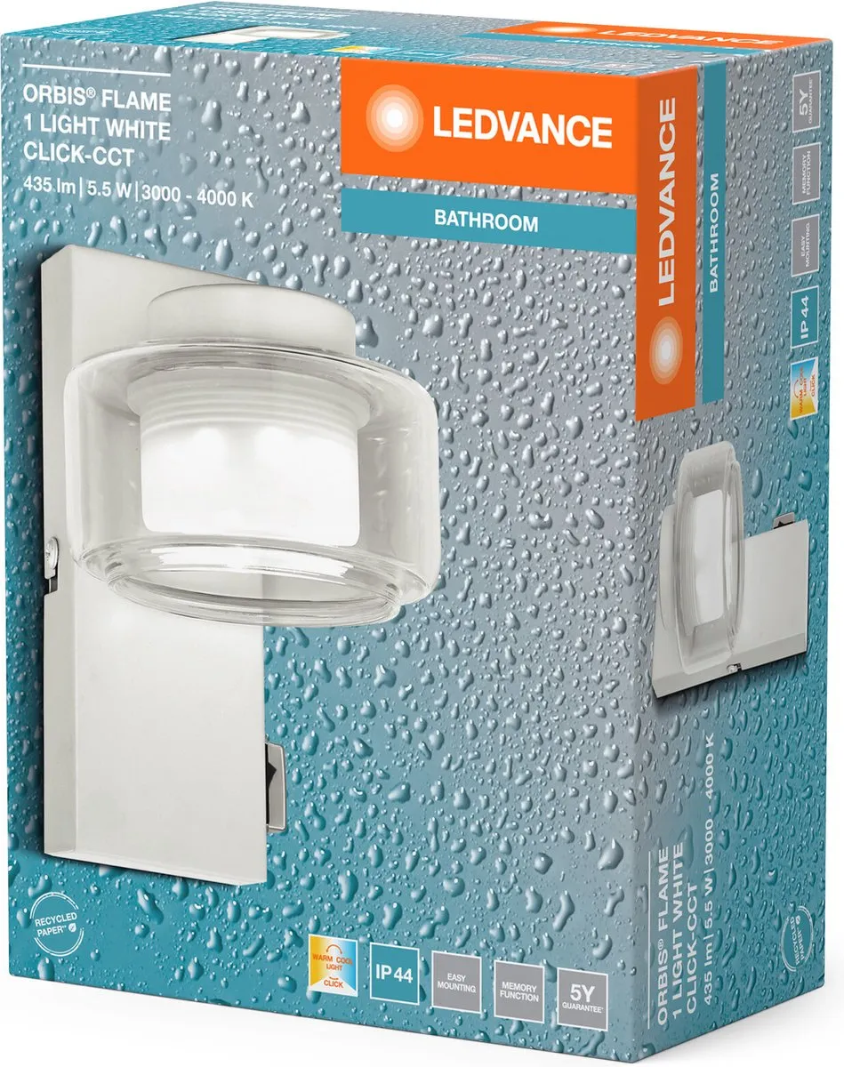 LEDVANCE Orbis Flame Wandlamp 5,5W 350lm IP44 - Wit