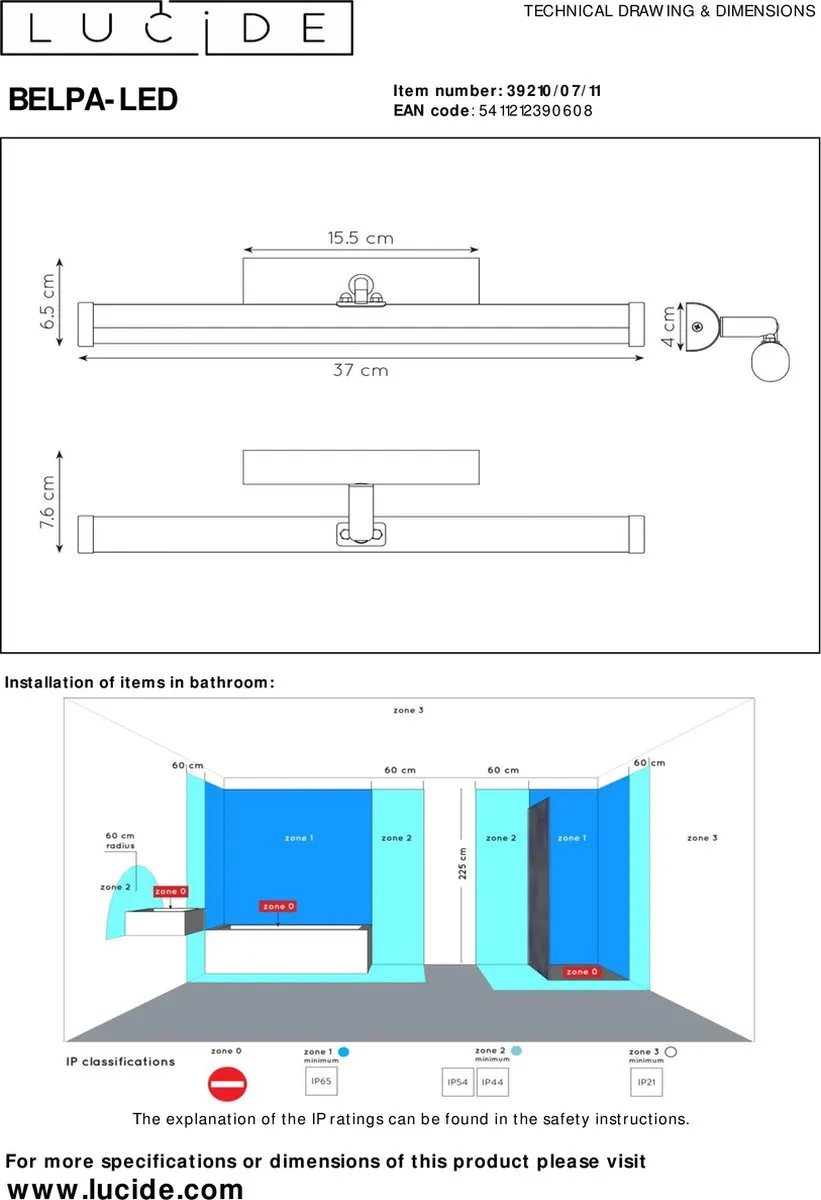 Lucide Belpa LED Spiegellamp Badkamer 7W 4000K - Chroom - afbeelding 6 van 6