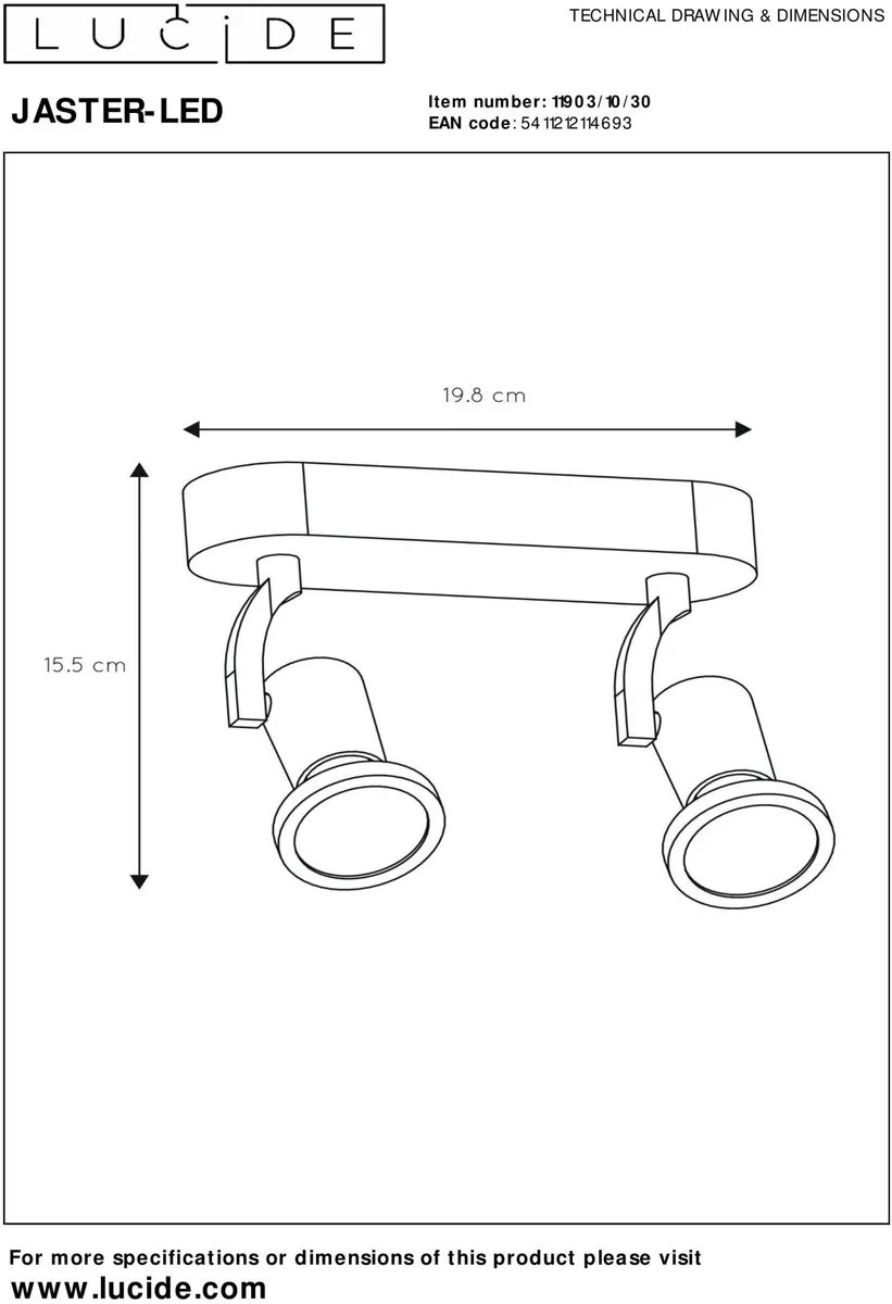 Lucide JASTER-LED Plafondspot GU10 2x5W 2700K - Zwart