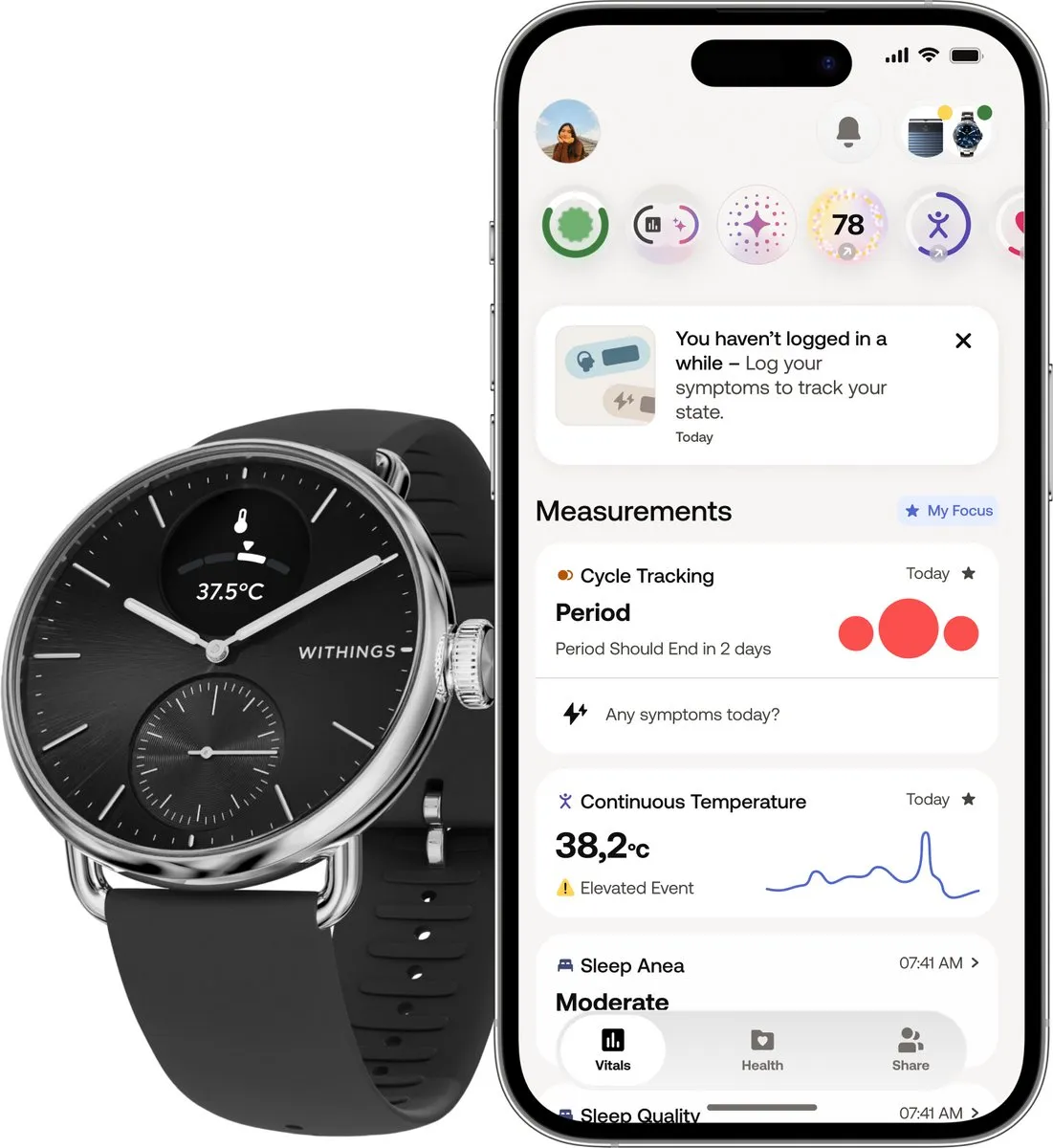 Withings ScanWatch 2 - 38mm - Hybride Smartwatch - Zwart