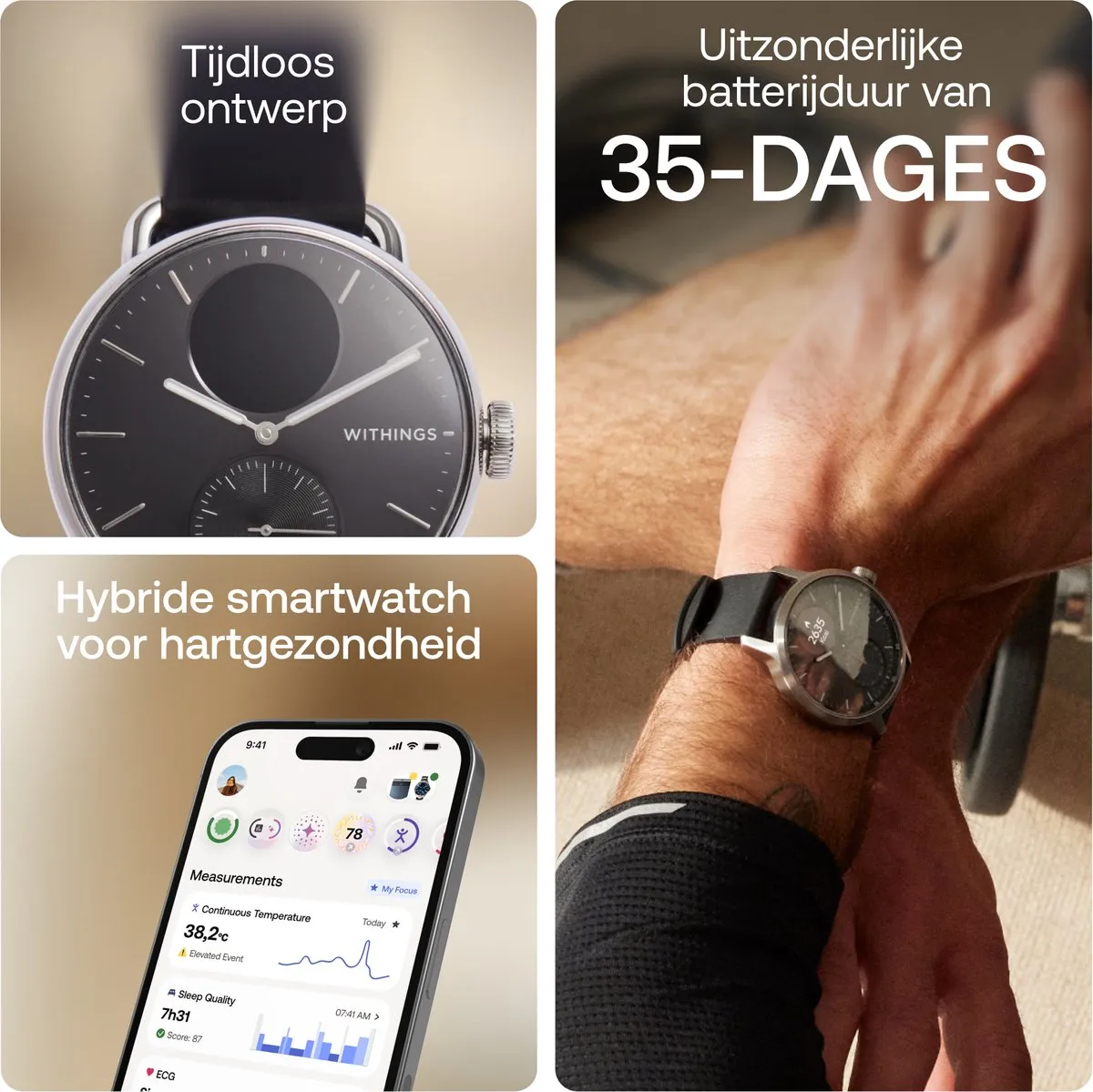 Withings ScanWatch 2 Hybride Smartwatch - 38mm - Zwart - afbeelding 6 van 6