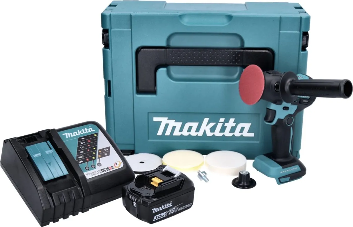 Makita DPV300 RF1J Polijstmachine 18V - 80mm - 3.0Ah - 4-delig