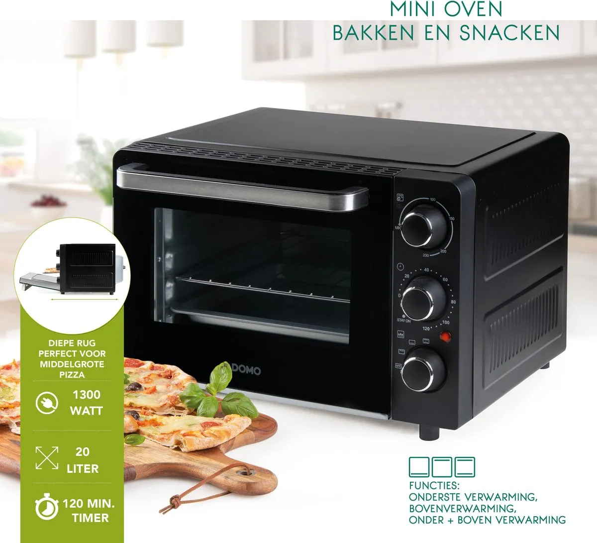 Domo DO807GO Mini Oven 20L - 1300W - Zwart