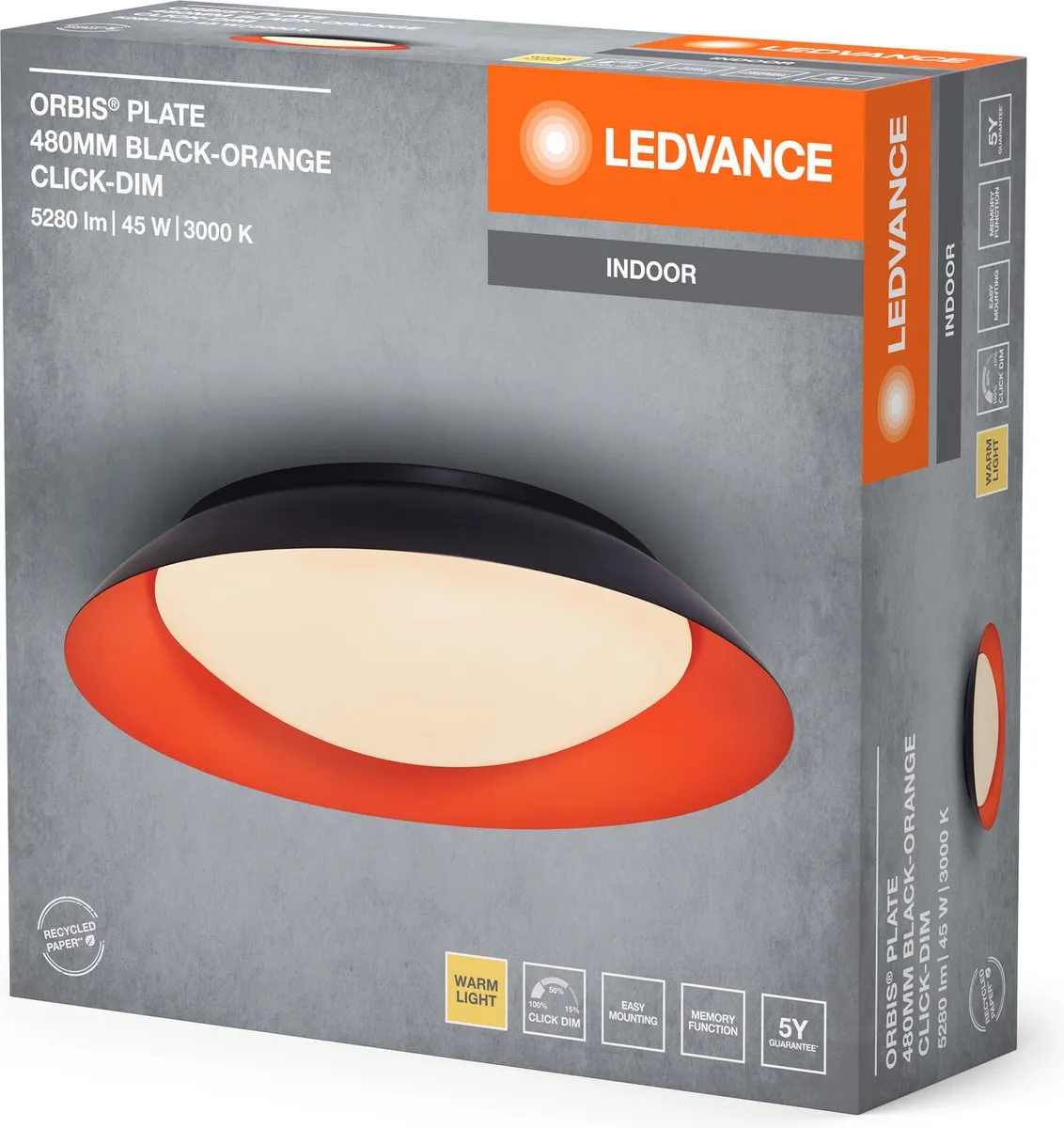 LEDVANCE Orbis Plate LED Plafondlamp 45W 2200lm - Zwart|Geel