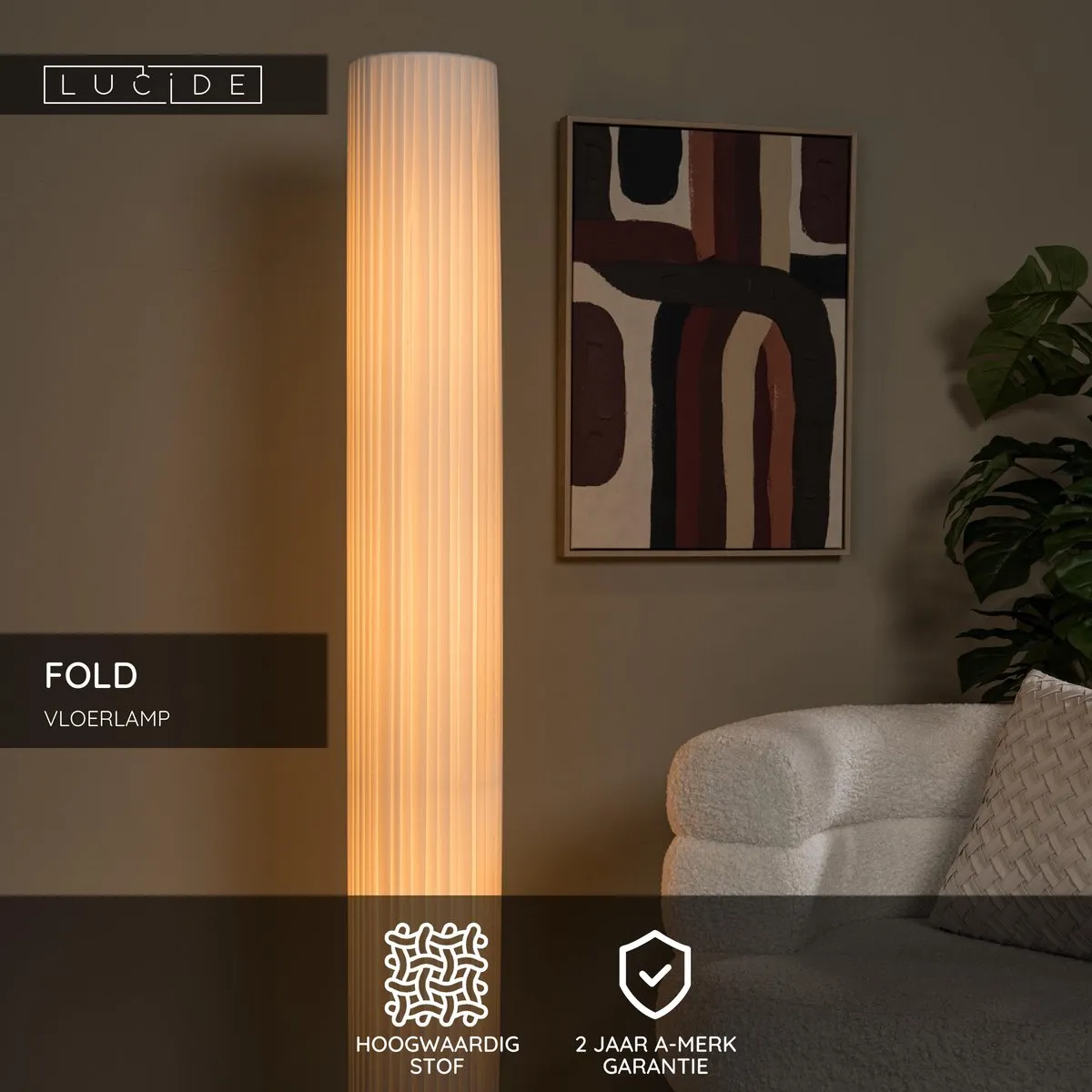 Lucide FOLD Vloerlamp Ø20cm - 3xE27 - Wit