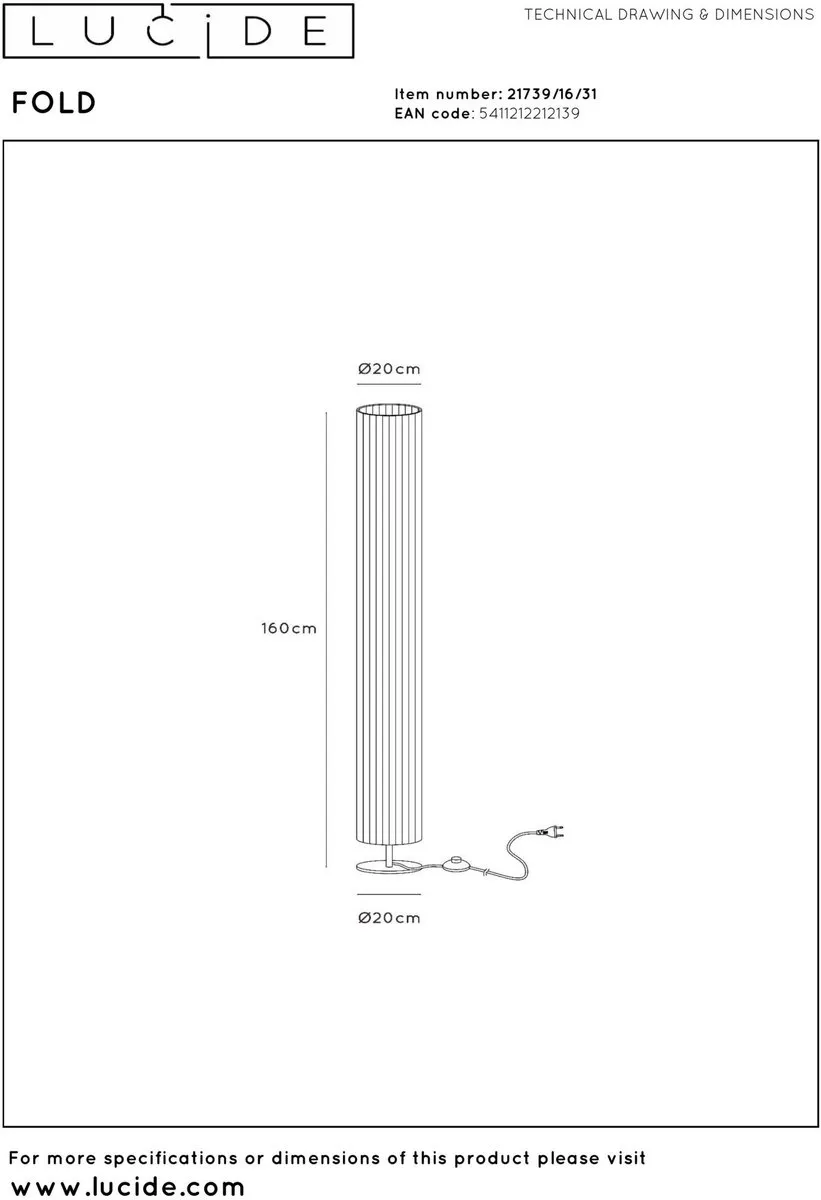 Lucide FOLD Vloerlamp Ø20cm - 3xE27 - Wit
