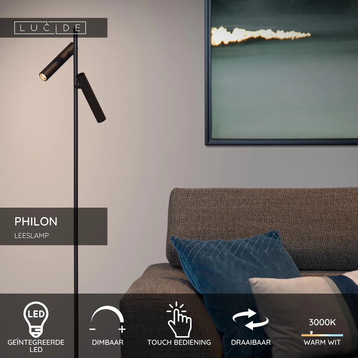 Lucide Philon LED Leeslamp Ø23cm - 2x4,5W 3000K - Zwart
