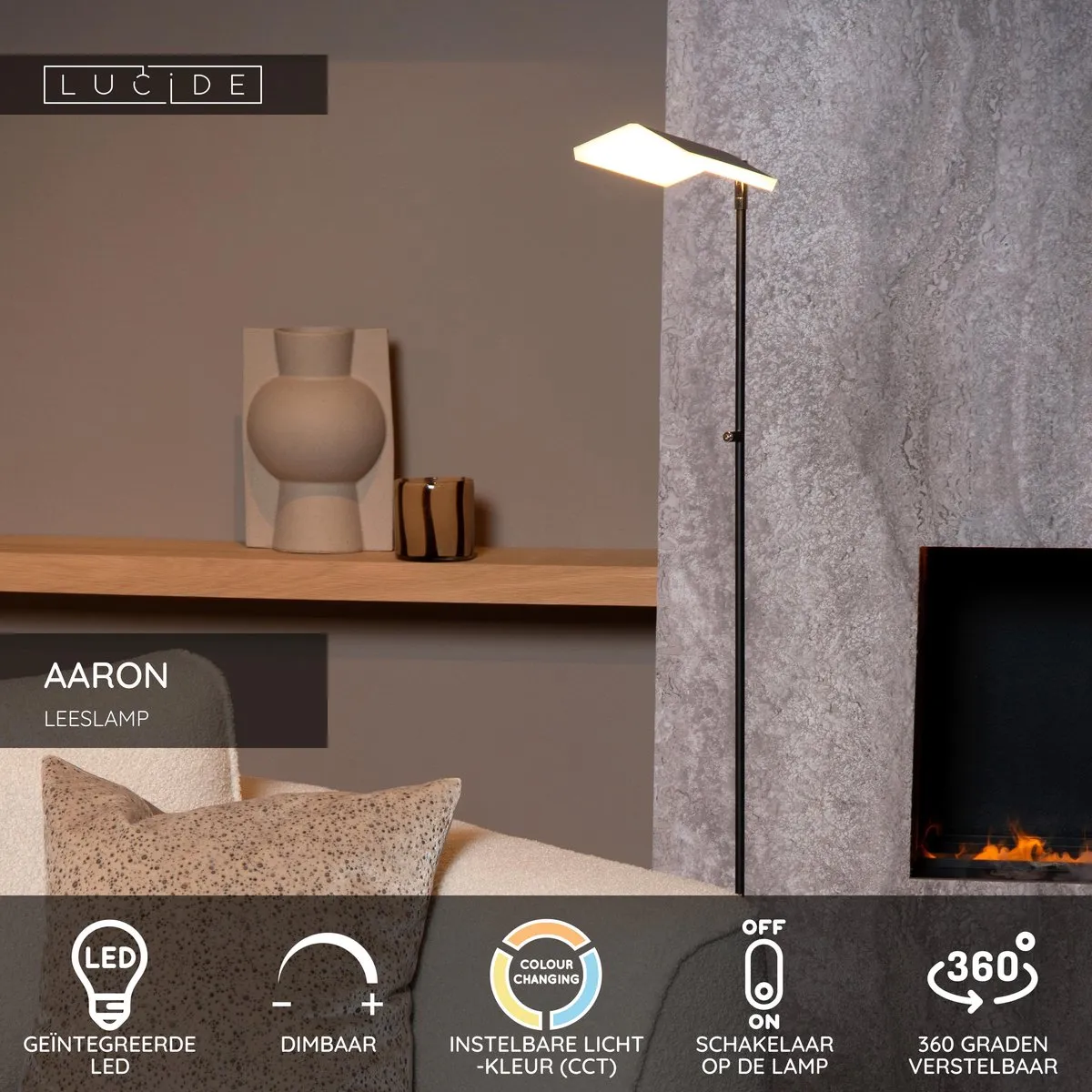 Lucide AARON LED Leeslamp 12W - Zwart