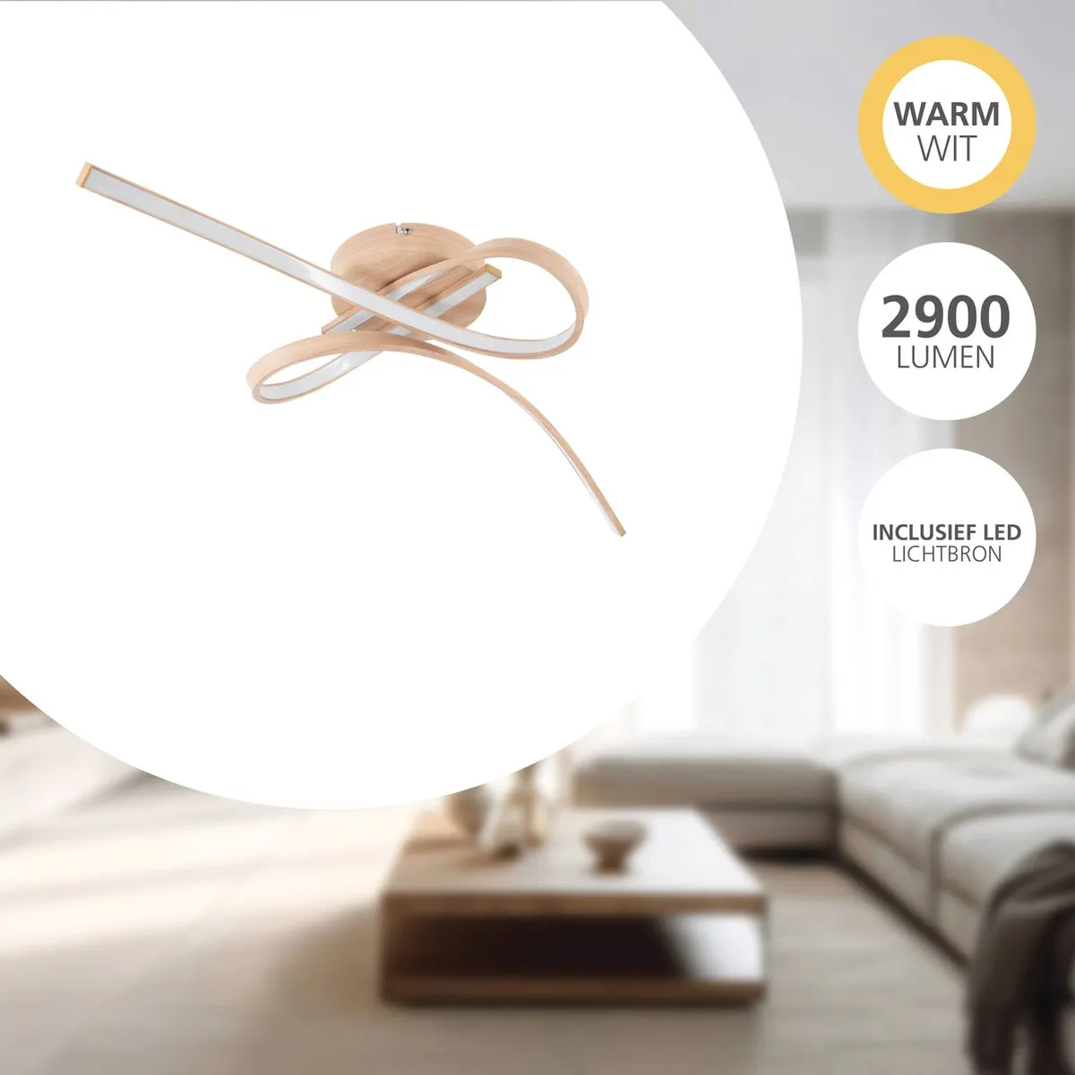 Eglo Selvina 2 Plafondlamp LED 68cm - Lichtbruin/Wit