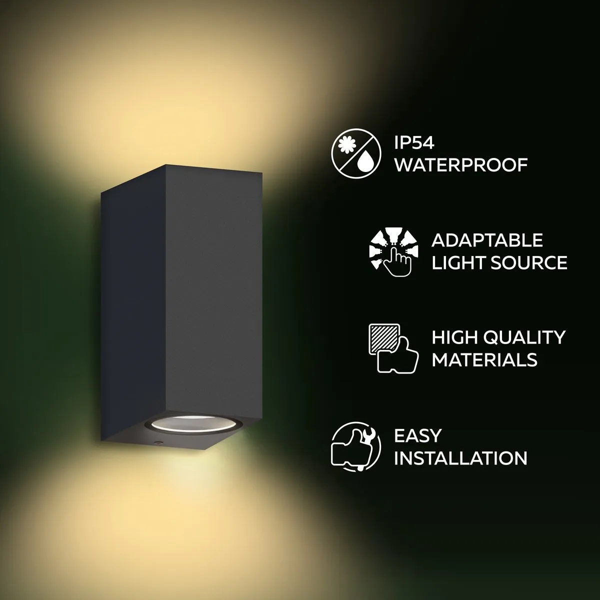 Calex Wandlamp Bergamo 2x GU10 IP54 - 4 Stuks - Zwart