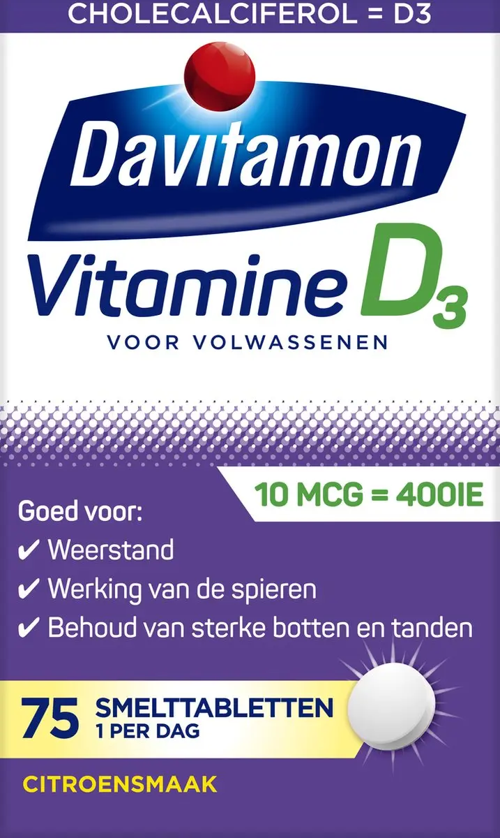 Davitamon Vitamine D3 Smelttabletten 75 Stuks