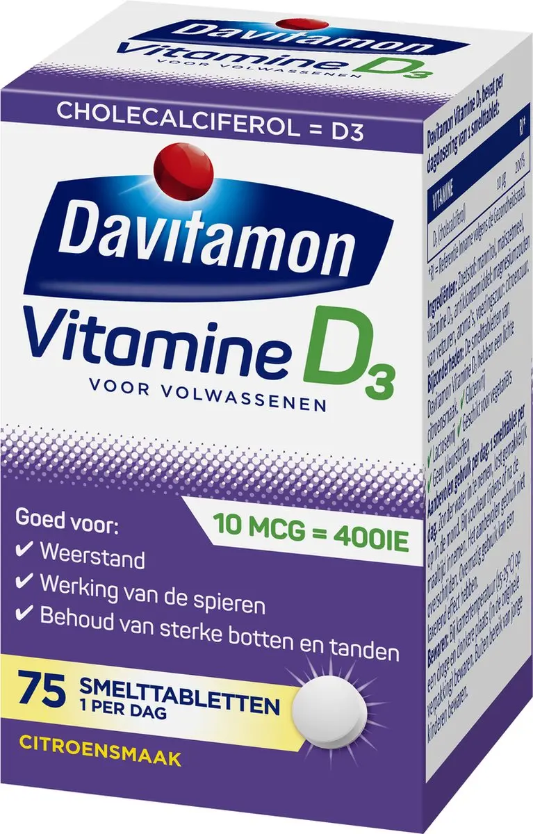 Davitamon Vitamine D3 Smelttabletten 75 Stuks