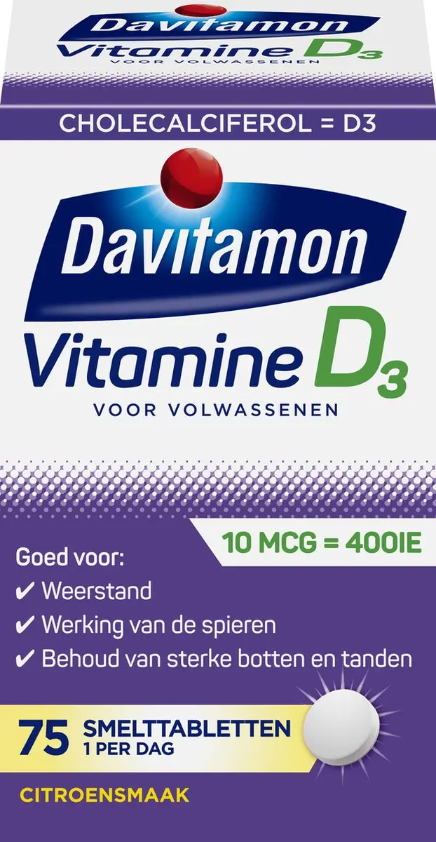 Davitamon Vitamine D3 Smelttabletten 75 Stuks