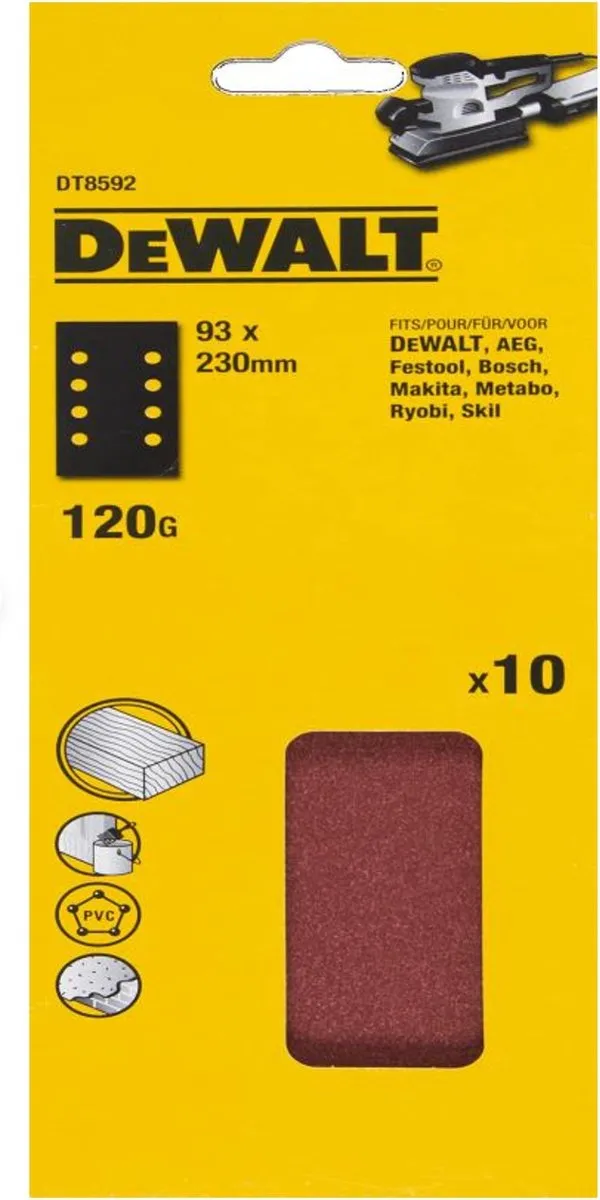 DeWalt DT8592 P120 Schuurpapier 93x230mm - 10 Stuks