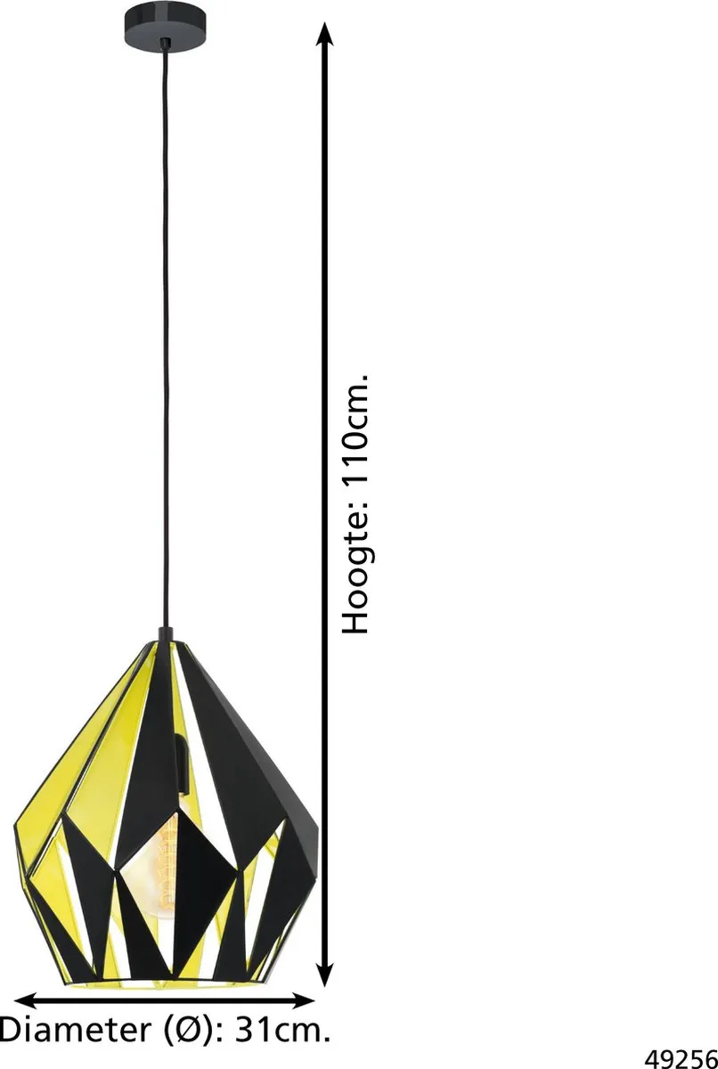 Eglo Vintage Carlton 1 Hanglamp - Ø310mm - Geel/Zwart - afbeelding 6 van 6