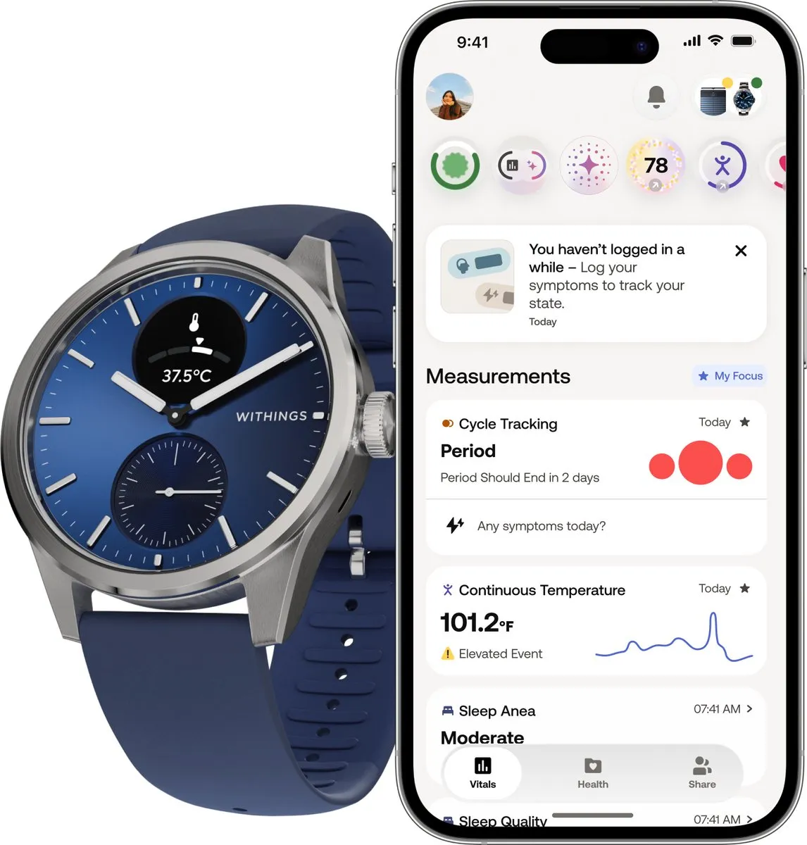 Withings ScanWatch 2 - 42mm - Hybride Smartwatch - Midnight Blauw