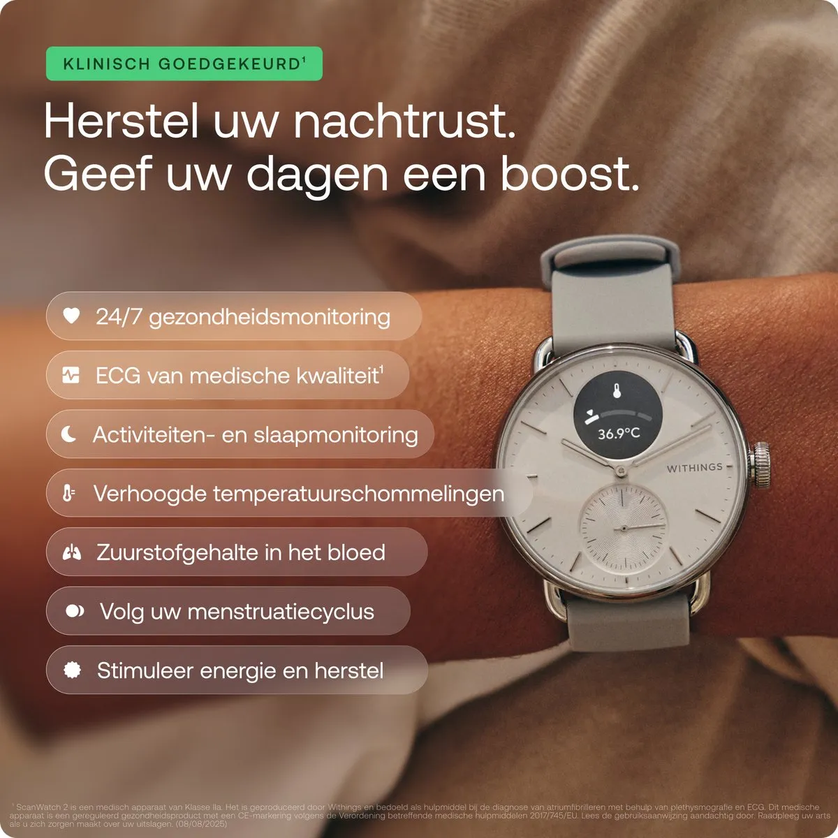 Withings ScanWatch 2 - 42mm - Hybride Smartwatch - Midnight Blauw