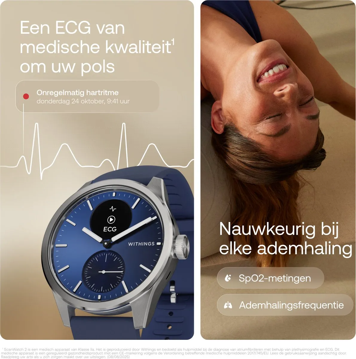 Withings ScanWatch 2 - 42mm - Hybride Smartwatch - Midnight Blauw