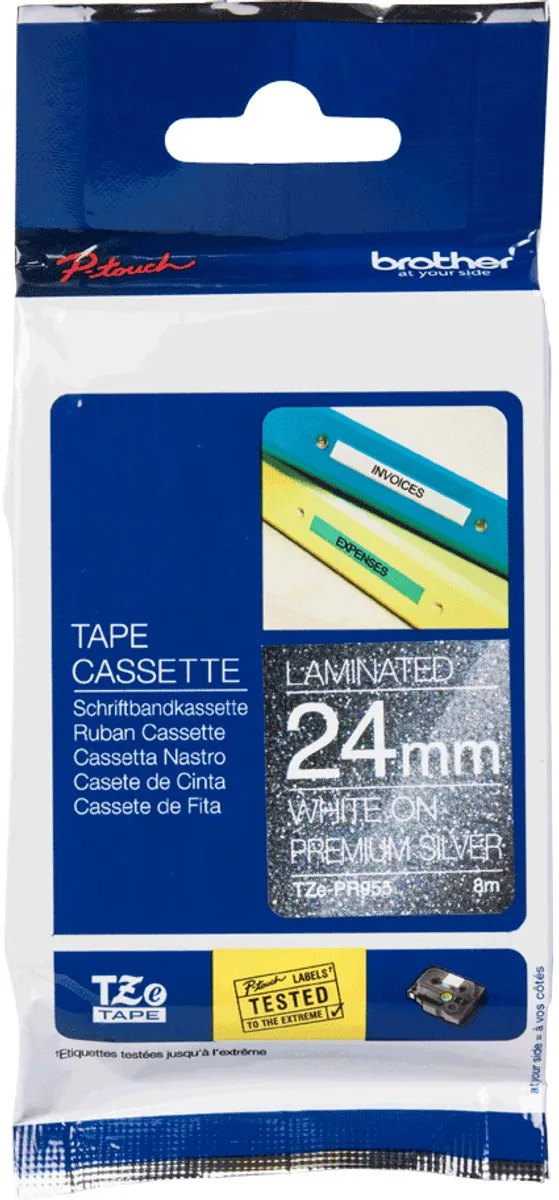 Brother TZe-PR955 Labeltape - Zilver/Wit 24mm 8m
