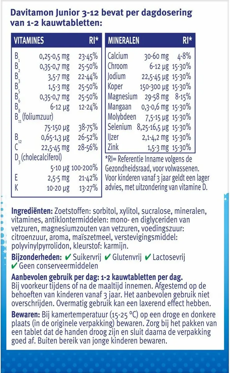 Davitamon Junior 3+ Kauwvitamines Framboos - 20 Stuks