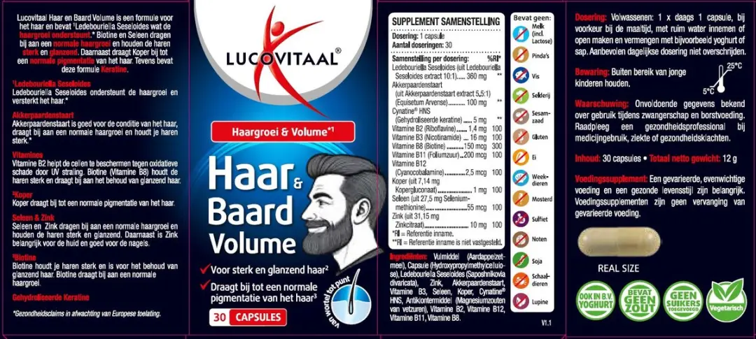Lucovitaal Haar & Baard Volume Capsules - 30 Stuks