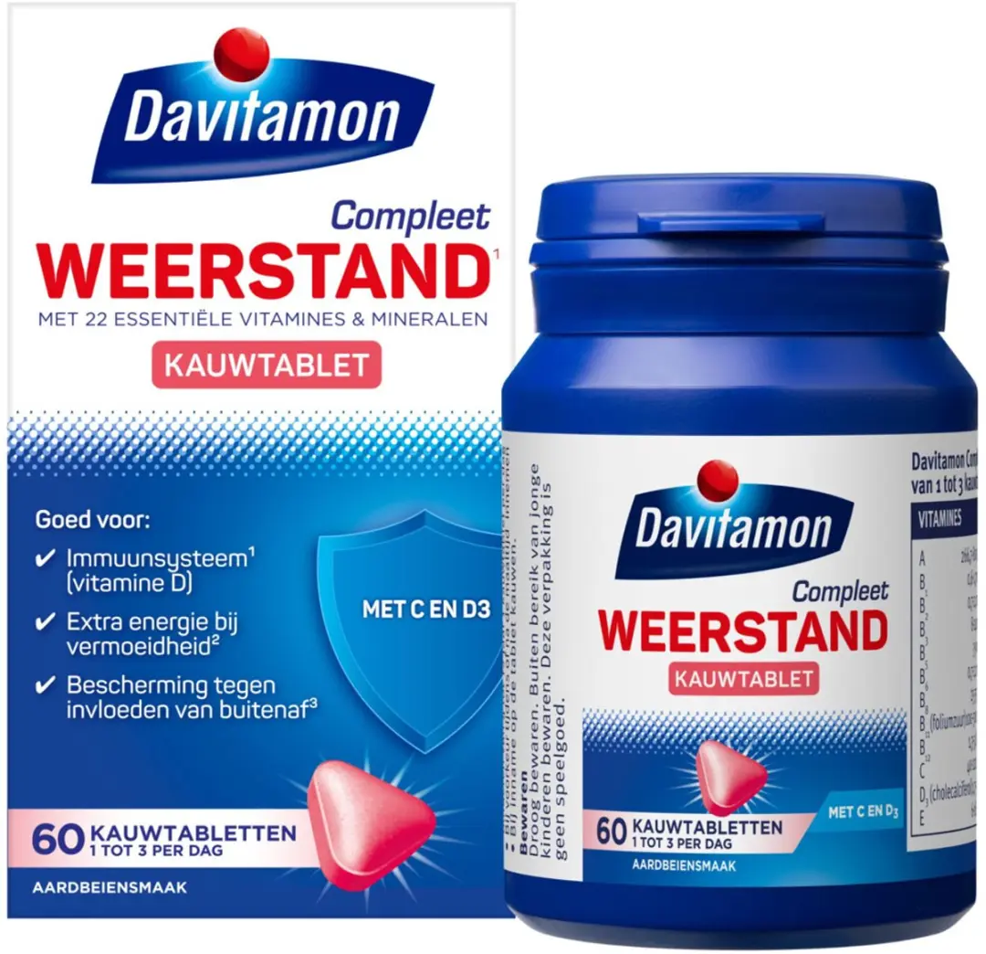 Davitamon Compleet Weerstand Kauwvitamines Aardbei