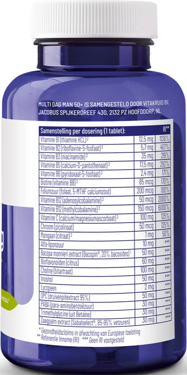 Vitakruid Multi Dag Man 50+ 90 Tabletten