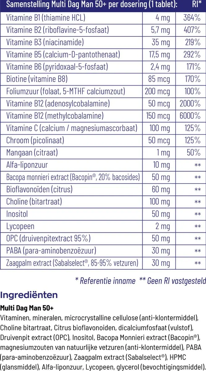 Vitakruid Multi Dag Man 50+ 90 Tabletten - afbeelding 6 van 6