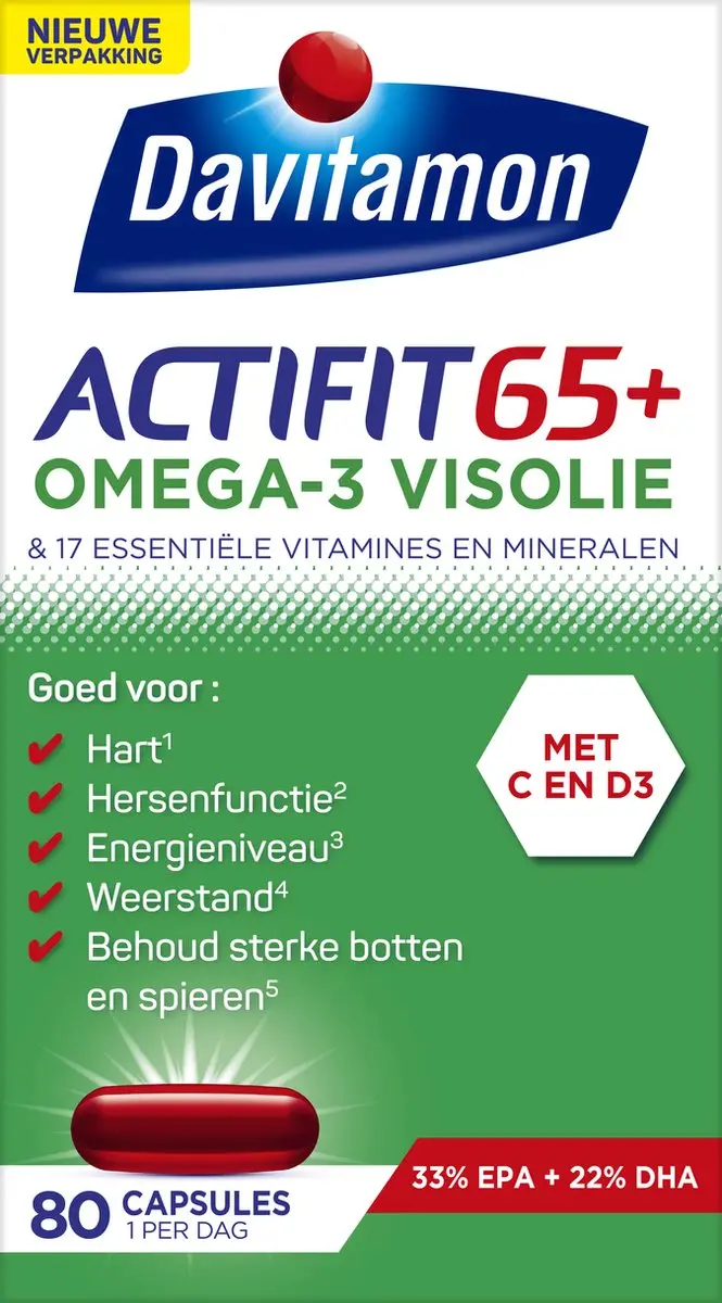 Davitamon Actifit 65+ Omega-3 Visolie 80 Capsules