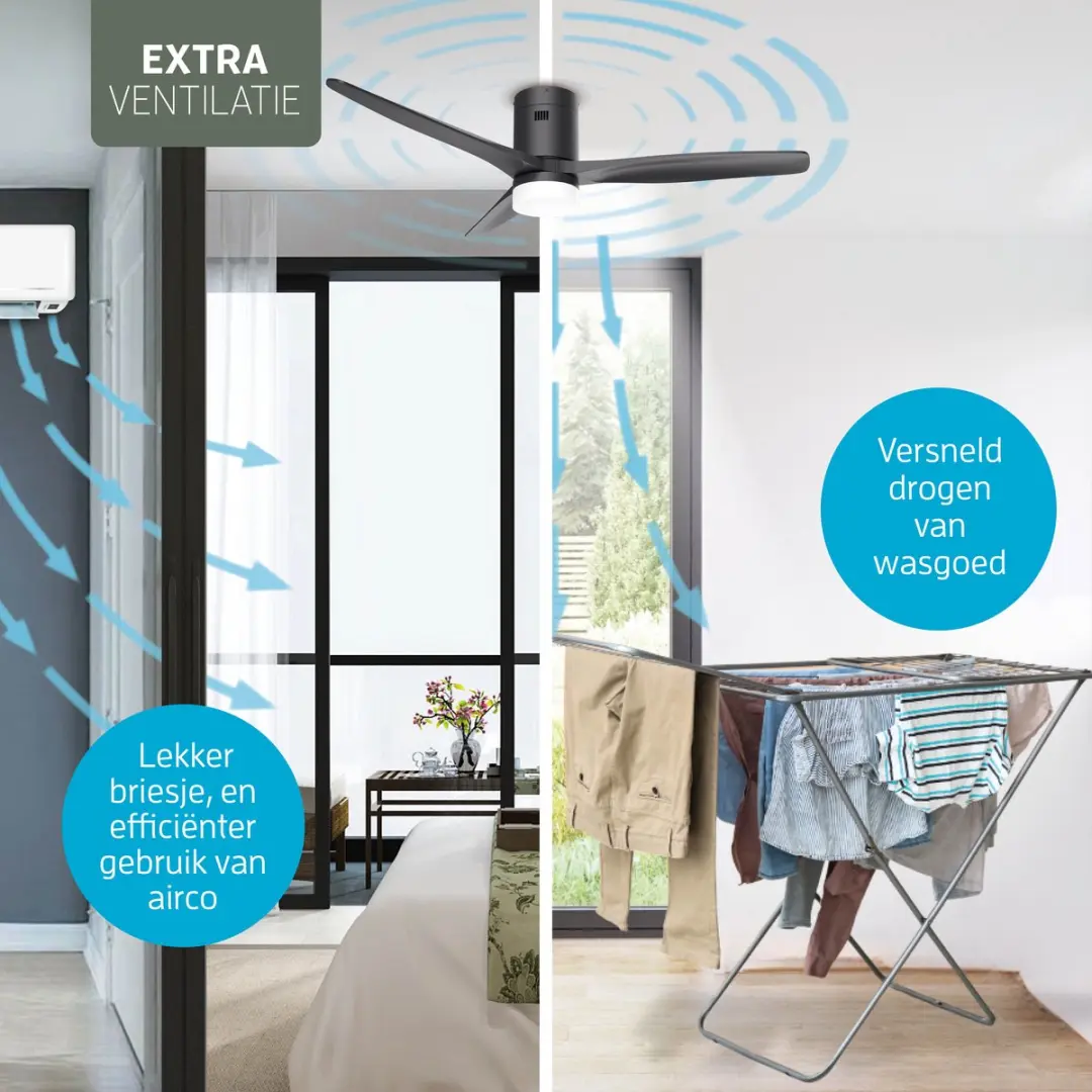 Varin Smart Plafondventilator Ø132cm - Zwart - 6 standen - 18W LED - afbeelding 6 van 6